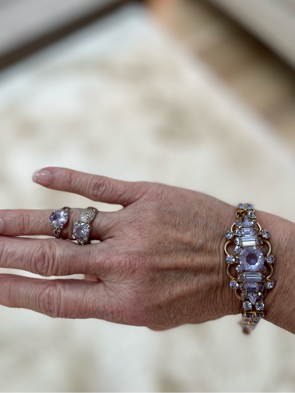 Kramer Gold-Tone Amethyst Bracelet rings and earring set - Picture 10 of 16